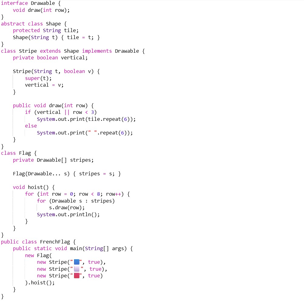 convoluted object oriented Java French flag print